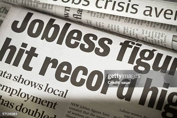 jobless - newspaper headline stock pictures, royalty-free photos & images