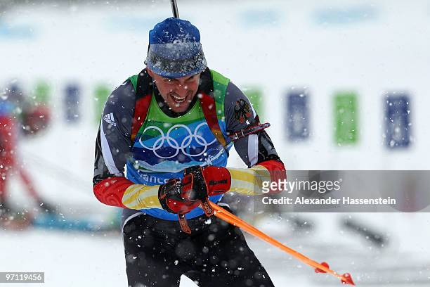 Michael Greis of Germany competes during the men's 4 x 7.5 km biathlon relay on day 15 of the 2010 Vancouver Winter Olympics at Whistler Olympic Park...