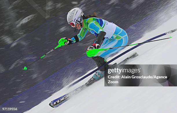 Tina Maze of Slovenia during the Women's Alpine Skiing Slalom on Day 15 of the 2010 Vancouver Winter Olympic Games on February 26, 2010 in Whistler...