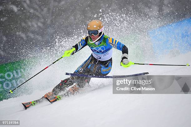 Maria Pietilae-Holmner of Sweden competes during the Ladies Slalom second run on day 15 of the Vancouver 2010 Winter Olympics at Whistler Creekside...