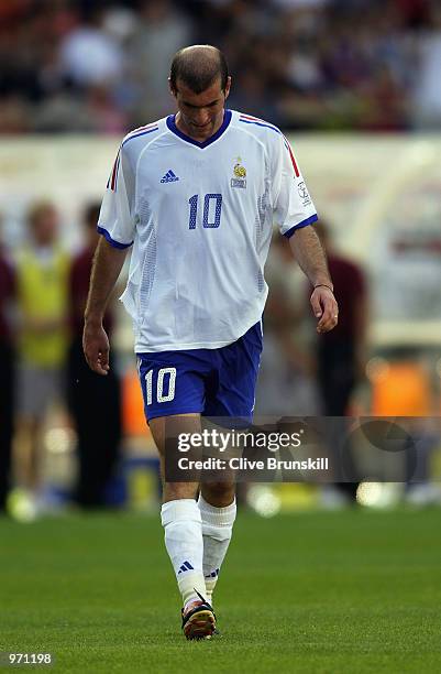 Despair for Zinedine Zidane of France as they crash out of the finals after the FIFA World Cup Finals 2002 Group A match between Denmark and France...