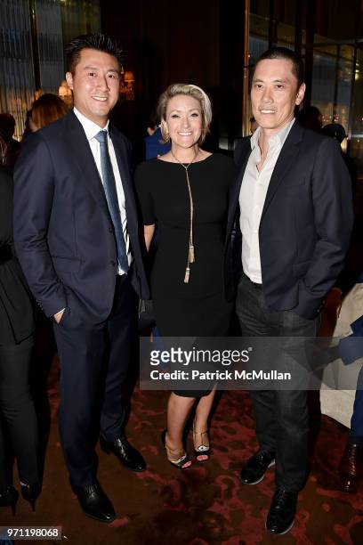 Randall Shu, Lisa Anastas and Howard Yung attend Christopher R. King Debuts New Luxury Brand CCCXXXIII at Baccarat Hotel on June 5, 2018 in New York...