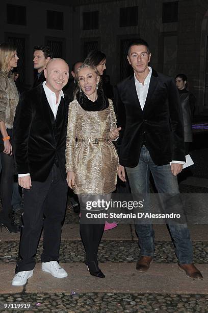 Domenico Dolce, Franca Sozzani and Stefano Gabbana attend the Vogue.it Milan Fashion Week Womenswear Autumn/Winter 2010 show on February 26, 2010 in...
