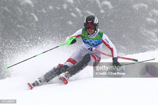 Kathrin Zettel of Austria competes during the Ladies Slalom second run on day 15 of the Vancouver 2010 Winter Olympics at Whistler Creekside on...