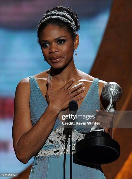 Actress Kimberly Elise, winner Outstanding Actress in a Television Movie, Mini-Series or Dramatic Special for "Gifted Hands," onstage during the 41st...