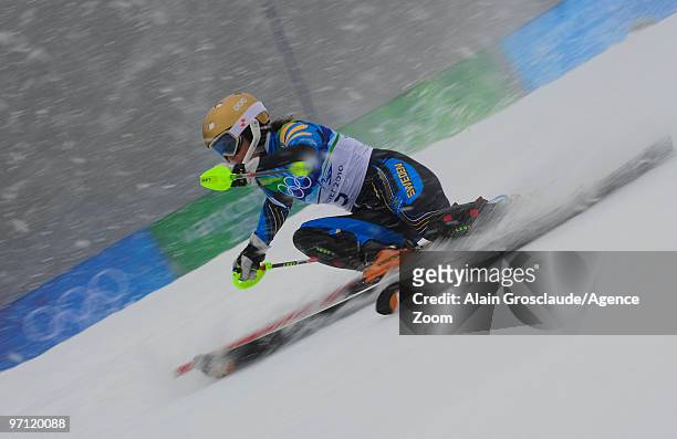 Maria Pietilae-Holmner of Sweden during the Women's Alpine Skiing Slalom on Day 15 of the 2010 Vancouver Winter Olympic Games on February 26, 2010 in...