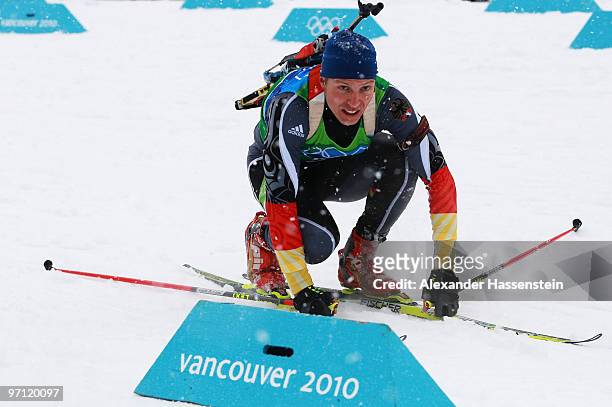 Andreas Birnbacher of Germany competes during the men's 4 x 7.5 km biathlon relay on day 15 of the 2010 Vancouver Winter Olympics at Whistler Olympic...