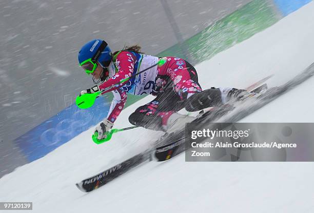 Veronika Zuzulova of Slovakia during the Women's Alpine Skiing Slalom on Day 15 of the 2010 Vancouver Winter Olympic Games on February 26, 2010 in...