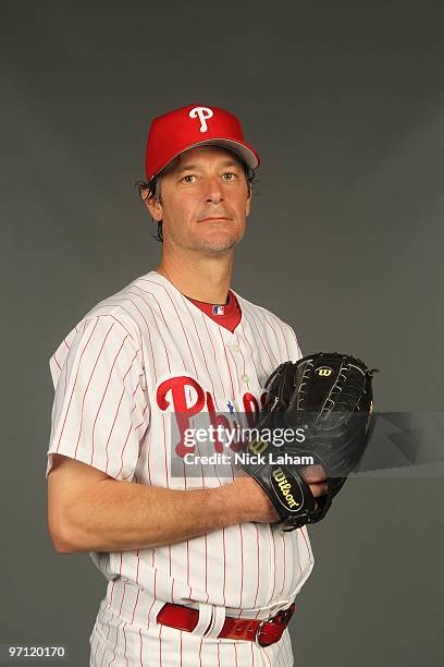 Jamie Moyer of the Philadelphia Phillies poses for a photo during Spring Training Media Photo Day at Bright House Networks Field on February 24, 2010...