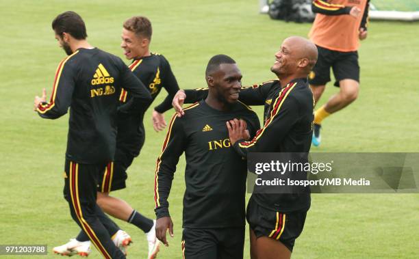 Christian BENTEKE and Vincent KOMPANY pictured during a training session of the Belgian national soccer team " Red Devils " at the Belgian National...