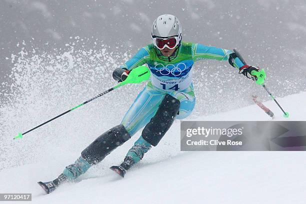 Tina Maze of Slovenia competes during the Ladies Slalom second run on day 15 of the Vancouver 2010 Winter Olympics at Whistler Creekside on February...