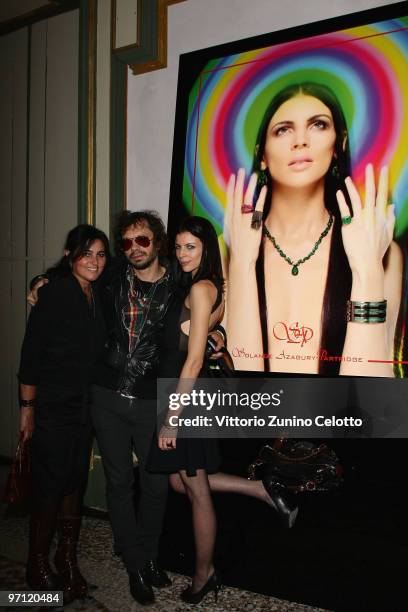 Designer Solange Azagury-Partridge, Olivier Zahm and model Liberty Ross attend the Labelux cocktail party during Milan Fashion Week Womenswear A/W...