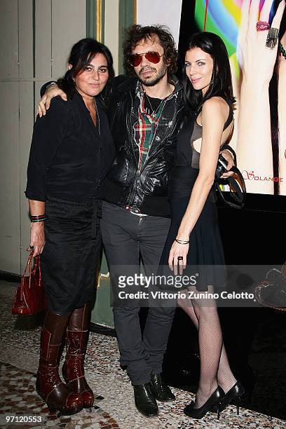 Designer Solange Azagury-Partridge, Olivier Zahm and model Liberty Ross attend the Labelux cocktail party during Milan Fashion Week Womenswear A/W...