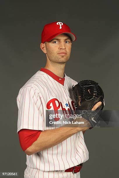 Happ of the Philadelphia Phillies poses for a photo during Spring Training Media Photo Day at Bright House Networks Field on February 24, 2010 in...