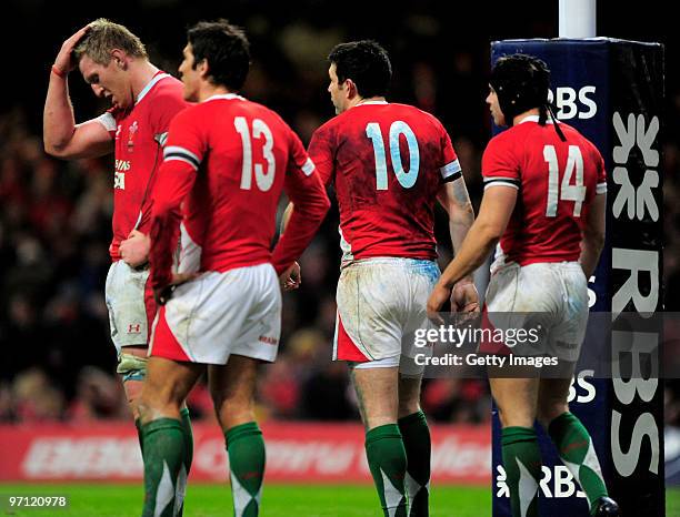 Bradley Davies of Wales looks dejected during the RBS Six Nations Championship match between Wales and France at the Millennium Stadium on February...