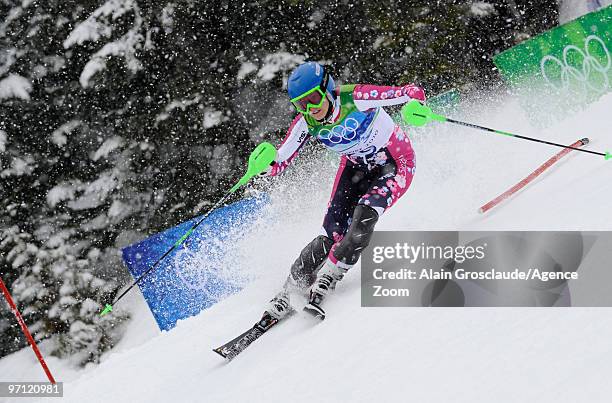 Veronika Zuzulova of Slovakia during the Women's Alpine Skiing Slalom on Day 15 of the 2010 Vancouver Winter Olympic Games on February 26, 2010 in...