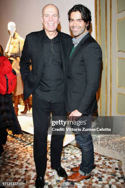 Beckinser Group CEO Peter Harf and designer Brian Atwood attend the Labelux cocktail party during Milan Fashion Week Womenswear A/W 2010 on February...