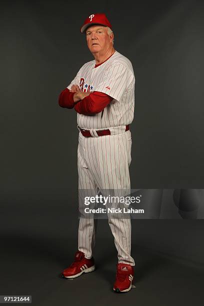 Manager, Charlie Manuel of the Philadelphia Phillies poses for a photo during Spring Training Media Photo Day at Bright House Networks Field on...