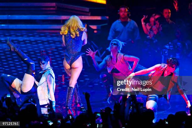 Lady Gaga performs during her Monster Ball tour at the O2 Arena on February 26, 2010 in London, England.