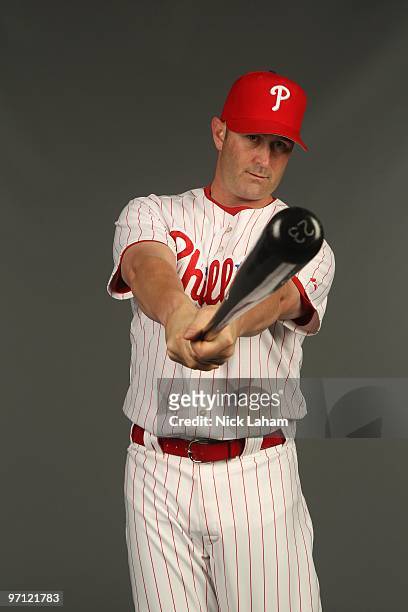 Brian Schneider of the Philadelphia Phillies poses for a photo during Spring Training Media Photo Day at Bright House Networks Field on February 24,...