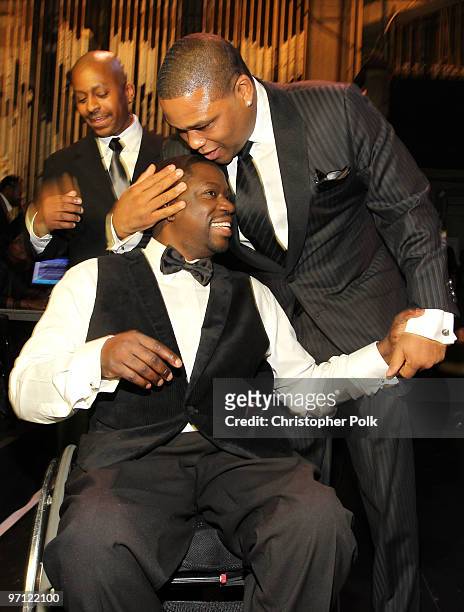 Actors Daryl 'Chill' Mitchell and Anthony Anderson backstage during the 41st NAACP Image awards held at The Shrine Auditorium on February 26, 2010 in...