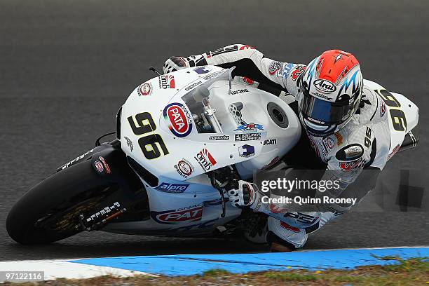 Jakub Smrz of the Czech Republic and Team PATA B&G Racing rounds the bend during qualifying practise for round one of the Superbike World...