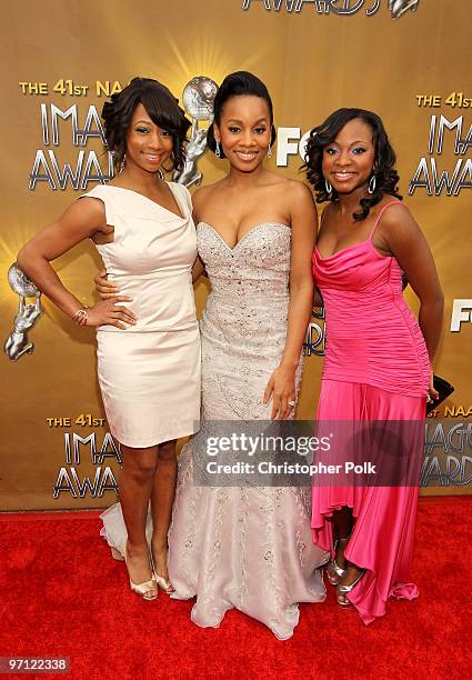 Actresses Monique Coleman, Raven-Symone and Naturi Naughton arrive at the 41st NAACP Image awards held at The Shrine Auditorium on February 26, 2010...