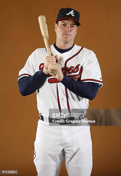 Matt Diaz of the Atlanta Braves poses during photo day at Champions Stadium on February 26, 2010 in Kissimmee, Florida.