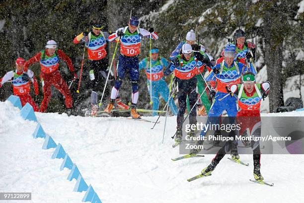 Simon Eder of Austria during the MenÕs Biathlon 4x7.5km Relay on Day 15 of the 2010 Vancouver Winter Olympic Games on February 26, 2010 in Whistler...