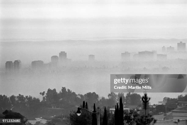 General view of the air pollution that hovers over the city circa 1967 in Los Angeles, California.