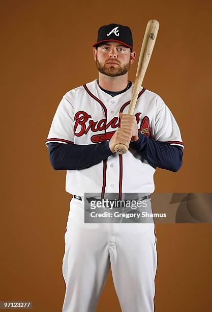 Brian McCann of the Atlanta Braves poses during photo day at Champions Stadium on February 26, 2010 in Kissimmee, Florida.