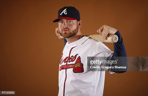 Brian McCann of the Atlanta Braves poses during photo day at Champions Stadium on February 26, 2010 in Kissimmee, Florida.