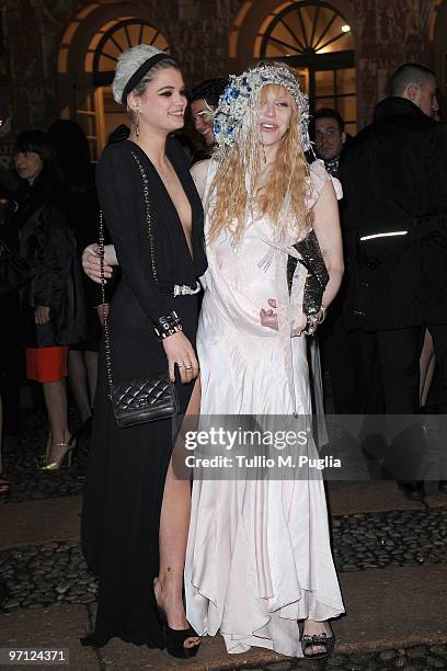 Pixie Geldof and Courtney Love attend Vogue.it during Milan Fashion Week Womenswear Autumn/Winter 2010 on February 26, 2010 in Milan, Italy.