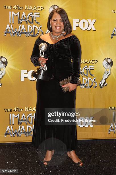 Chandra Wilson, of "Grey's Anatomy" winner of Directing in a drama series poses in the press room during the 41st NAACP Image awards held at The...