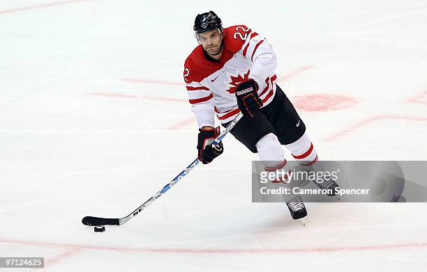 Dan Boyle of Canada in action during the ice hockey men's semifinal game between the Canada and Slovakia on day 15 of the Vancouver 2010 Winter...