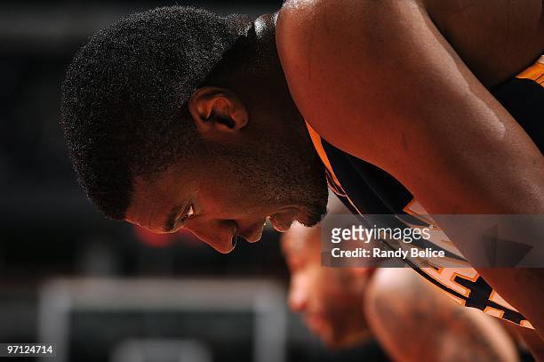 Roy Hibbert of the Indiana Pacers stands on the court during the game against the Chicago Bulls on February 24, 2010 at the United Center in Chicago,...