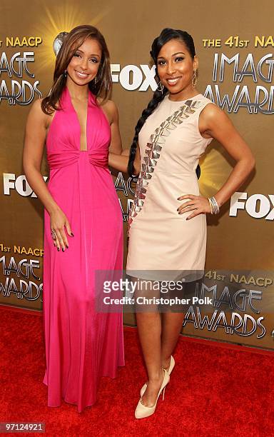 Singers Mya Harrison and Melanie Fiona arrive at the 41st NAACP Image awards held at The Shrine Auditorium on February 26, 2010 in Los Angeles,...