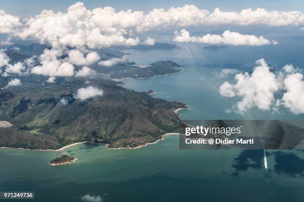 stunning aerial view of lantau island in hong kong - sydkinesiska havet bildbanksfoton och bilder