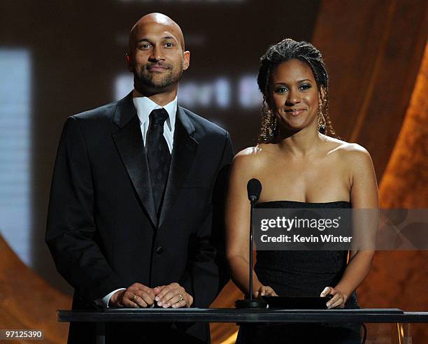 Keegan Michael Key and Tracie Thoms onstage during the 41st NAACP Image awards pre-tel show held at The Shrine Auditorium on February 26, 2010 in Los...