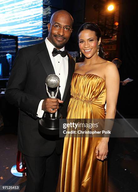 President's Award winner Van Jones and actress Paula Patton during the 41st NAACP Image awards held at The Shrine Auditorium on February 26, 2010 in...