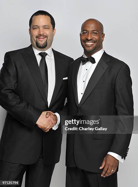 Chairman Benjamin Jealous and NAACP President's Award winner Van Jones pose for a portrait during the 41st NAACP Image awards held at The Shrine...