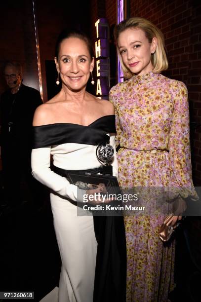 Laurie Metcalf and Carey Mulligan pose backstage during the 72nd Annual Tony Awards at Radio City Music Hall on June 10, 2018 in New York City.