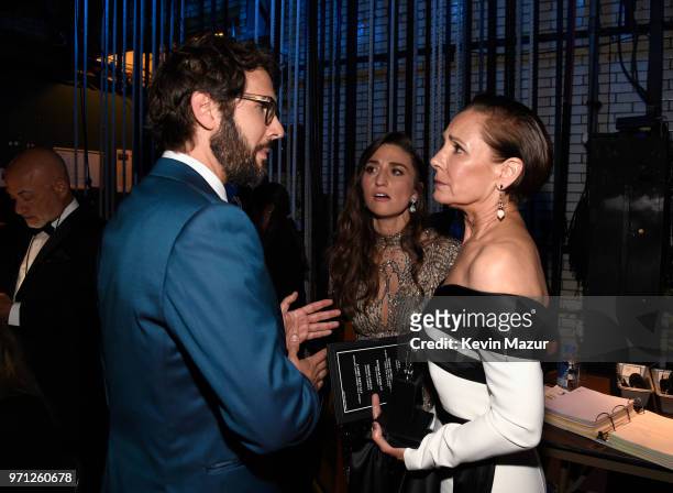 Josh Groban, Sara Bareilles, and Laurie Metcalf pose backstage during the 72nd Annual Tony Awards at Radio City Music Hall on June 10, 2018 in New...