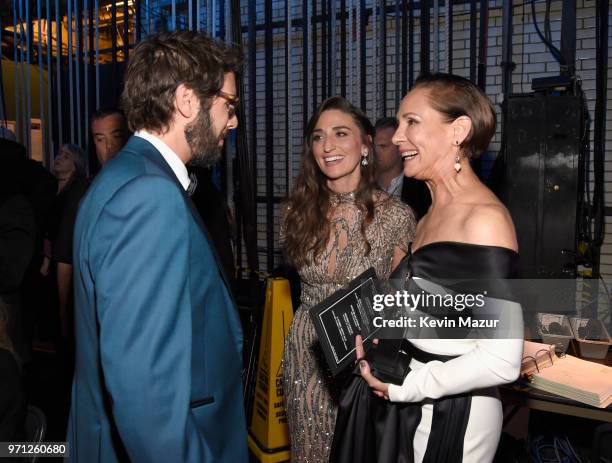 Josh Groban, Sara Bareilles, and Laurie Metcalf pose backstage during the 72nd Annual Tony Awards at Radio City Music Hall on June 10, 2018 in New...