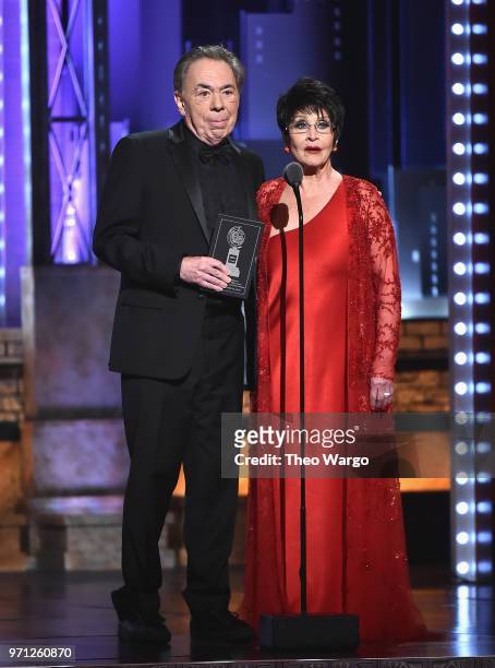 Andrew Lloyd Webber and Chita Rivera speak onstage during the 72nd Annual Tony Awards at Radio City Music Hall on June 10, 2018 in New York City.