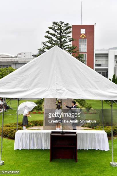 The memorial ceremony is held on the 17th anniversary of the stabbing rampage at the Osaka Kyoiku University Ikeda Elementary School on June 8, 2018...