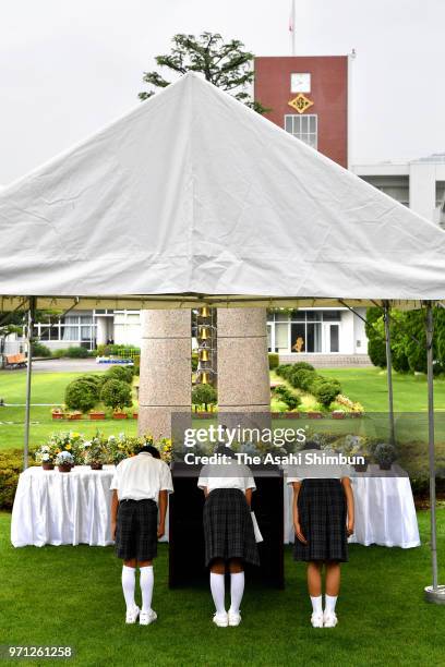 The memorial ceremony is held on the 17th anniversary of the stabbing rampage at the Osaka Kyoiku University Ikeda Elementary School on June 8, 2018...