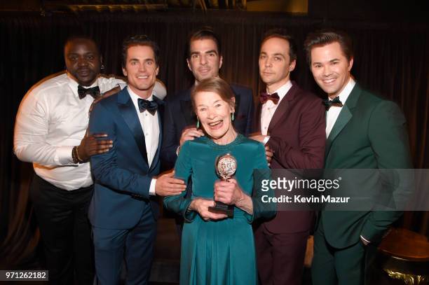 Brian Tyree Henry, Matt Bomer, Glenda Jackson, Zachary Quinto, Jim Parsons and Andrew Rannells backstage during the 72nd Annual Tony Awards at Radio...
