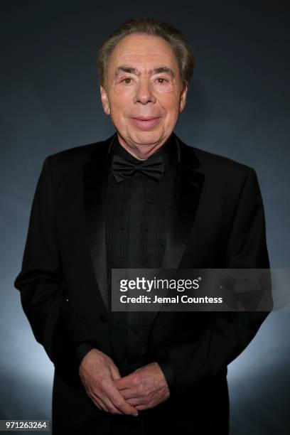 Andrew Lloyd Webber, winner of the award for Lifetime Achievement in the Theatre, poses in the 72nd Annual Tony Awards Media Room at 3 West Club on...