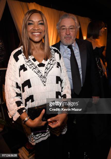 Grace Hightower and Robert De Niro pose backstage during the 72nd Annual Tony Awards at Radio City Music Hall on June 10, 2018 in New York City.